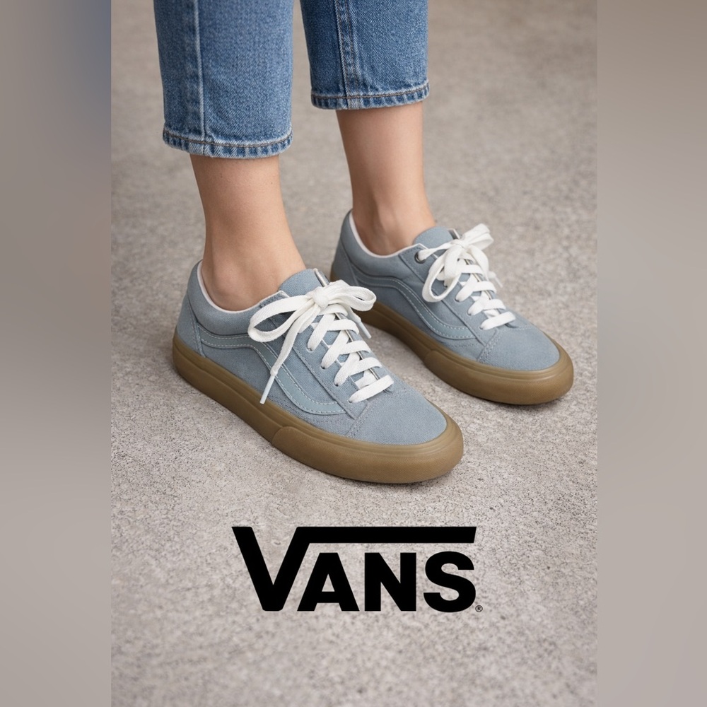 Vans Low-Top Sneakers in Dusty Blue with Gum Sole